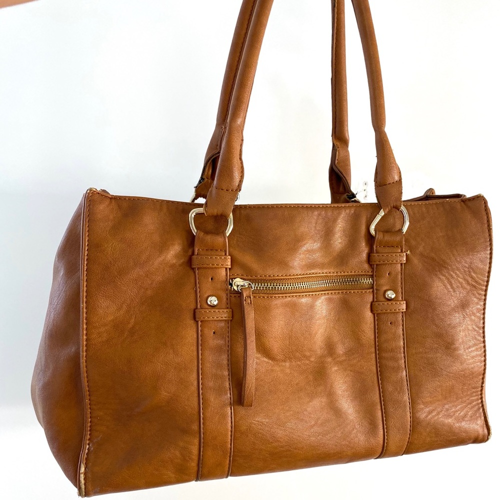 Brown faux leather luggage bag purse